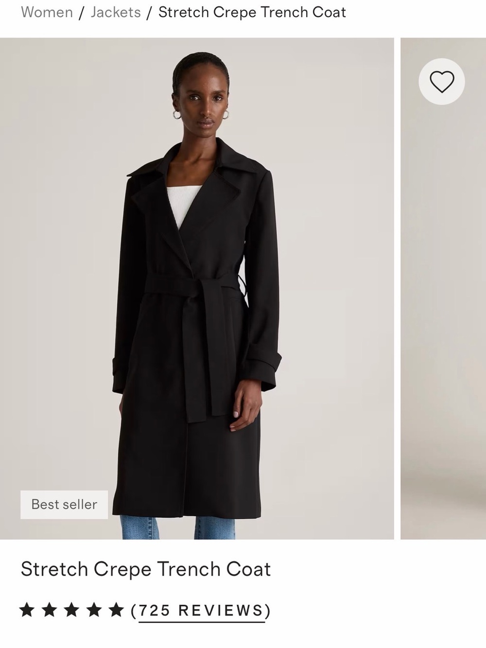 Quince Black Belted Trench Coat - Picture 3 of 6